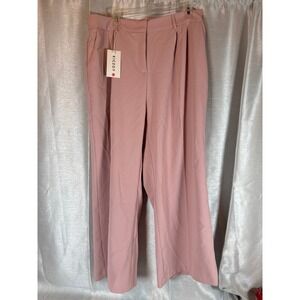 KicZoy XL Pink Dress Pants Wide Leg Pleated High Waist Career Casual Trousers
